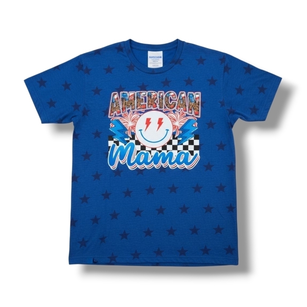 CODE FIVE LAT Apparel Women’s Blue Patriotic Graphic T-Shirt – Large